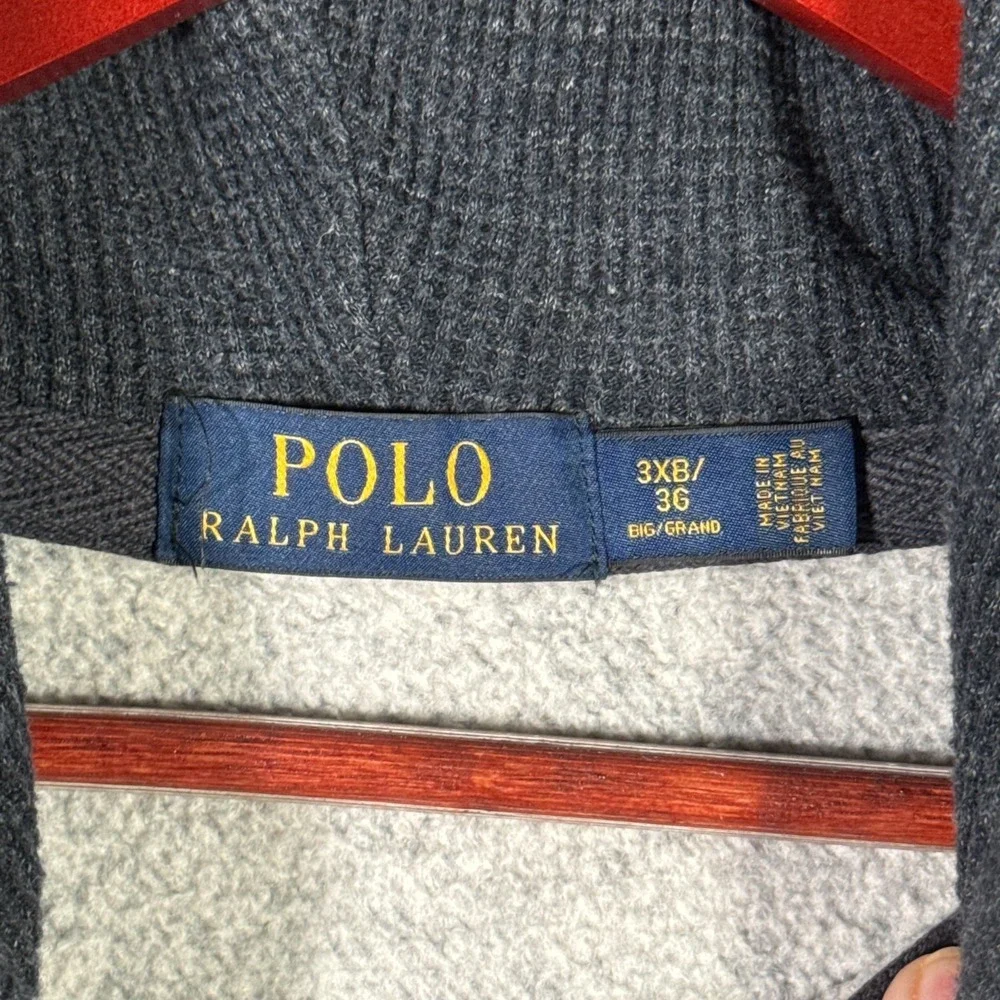 Polo Ralph Lauren Hoodie Mens 3XB 3XL Big Gray Full Zip Fleece Sweatshirt Pony
